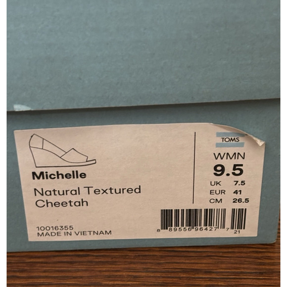 Toms Women's Size 9.5 Michelle Cheetah Print Heel Slip On Wedge Peep Toe MINT - Picture 12 of 12